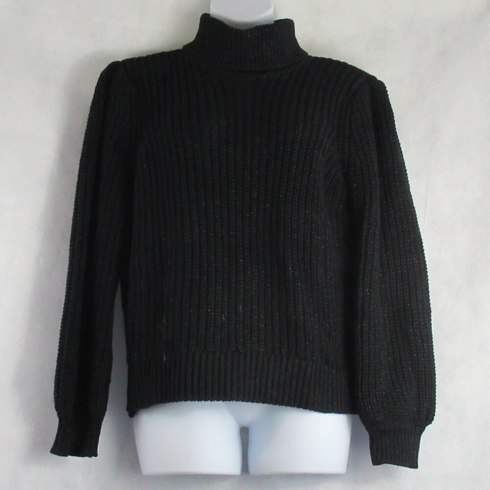 INC Women's Metallic-Fleck Turtleneck Pullover Sweater, Black, Large